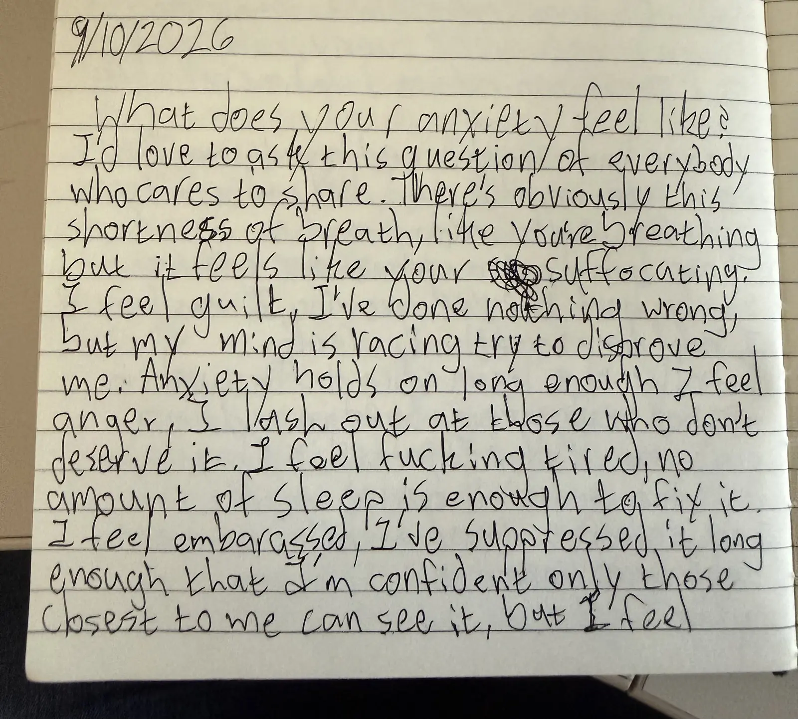 What Does Your Anxiety Feel Like?, handwritten page 1