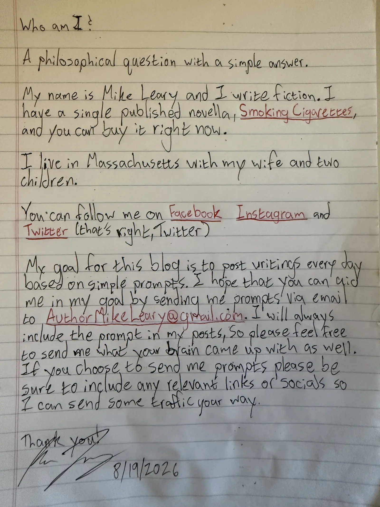 Who am I?, first handwritten page